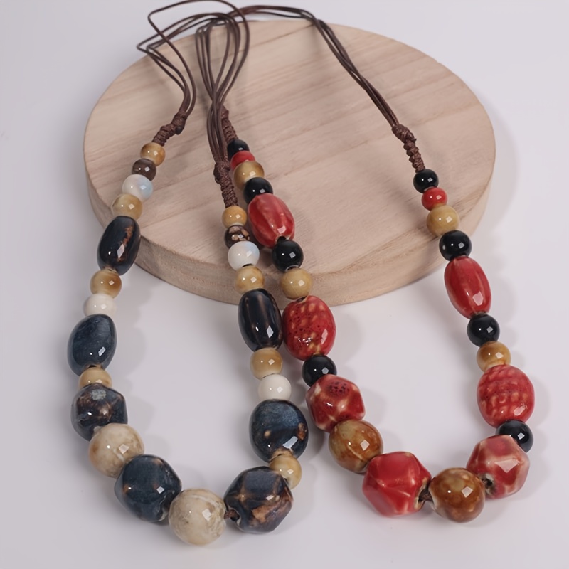 Women's Handmade Bohemian Ceramic Bead Necklace